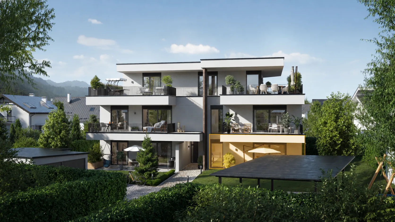 Top 2 – markierte Lage der Wohnung im Haus – Symbolfoto, mit KI bearbeitet